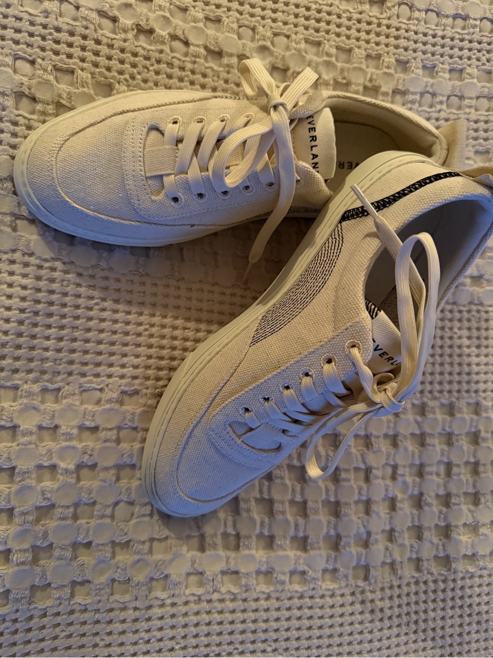 Everlane Tread-Bare Cream Canvas Sneakers with Black Trim - Low Top Lace-Up